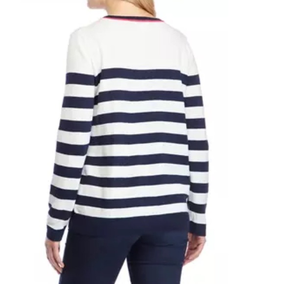 Kim Rogers Intarsia Stripe Crewneck Sweater Sequin Bow | NWT - Picture 2 of 3